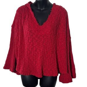 Free people women’s Baja babe hooded hacci sweater medium red speckled